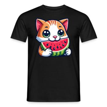 Katze mit Melone lustige Frucht Cartoon Katze - Männer T-Shirt - Schwarz - Vorne - AI Model Male 178 light (178cm)