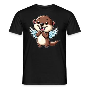 Cute Otter Water Rat Cartoon Angel with Wings - Men's T-Shirt - black - Front - AI Model Male 178 light (178cm)