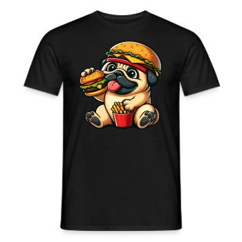 mignon carlin chien cheeseburger hamburger restauration rapide c - T-shirt homme - noir - Devant - AI Model Male 178 light (178cm)