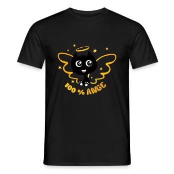 100 % ange ! chat humour, chat drôle - T-shirt homme - noir - Devant - AI Model Male 178 light (178cm)