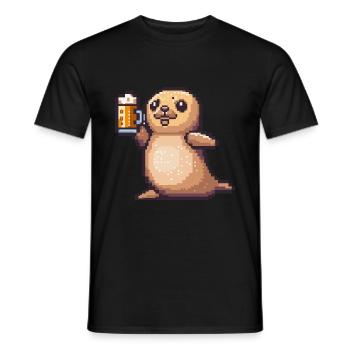 Seal Animal Pixel Bière - T-shirt homme - noir - Devant - AI Model Male 178 light (178cm)