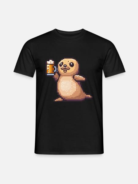 Robbe Tier Pixel Bier - Männer T-Shirt - Schwarz