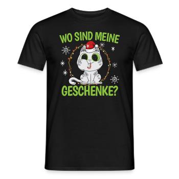Wo Sind Meine Geschenk Kätzchen Weihnachtliches - Männer T-Shirt - Schwarz - Vorne - AI Model Male 178 light (178cm)