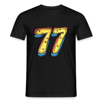 77 Zahl Bunt - Männer T-Shirt - Schwarz - Vorne - AI Model Male 178 light (178cm)