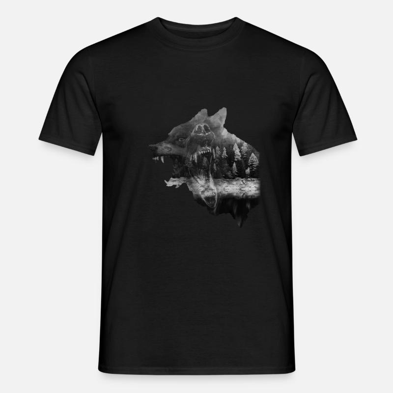 Wolf-Bear Double exposure surreal Animal - Männer T-Shirt - Schwarz