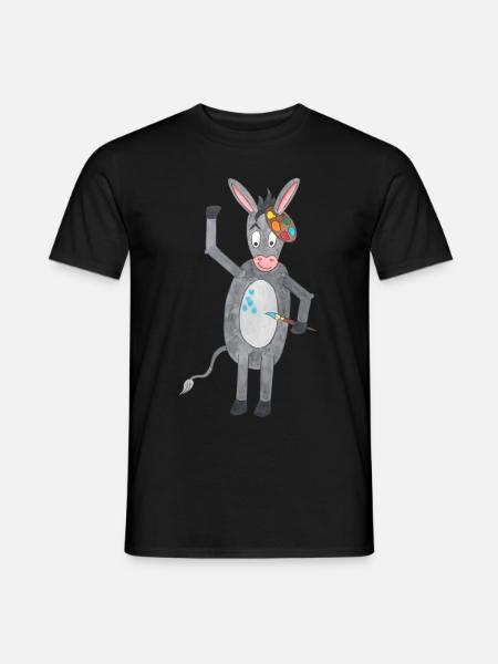 Âne avec pinceau et palette de couleurs - T-shirt homme - noir