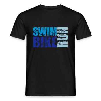 cracks scratch stamp swim bike run text logo tria - Men's T-Shirt - black - Front - AI Model Male 178 light (178cm)