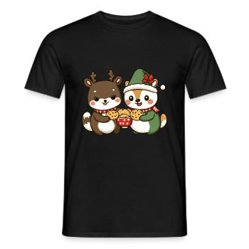Animaux mangeant des biscuits Pâtisserie de Noël - T-shirt homme - noir - Devant - AI Model Male 178 light (178cm)