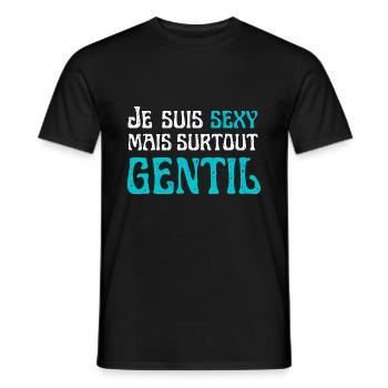sexy mais surtout gentil, cadeau humoristique - T-shirt homme - noir - Devant - AI Model Male 178 light (178cm)