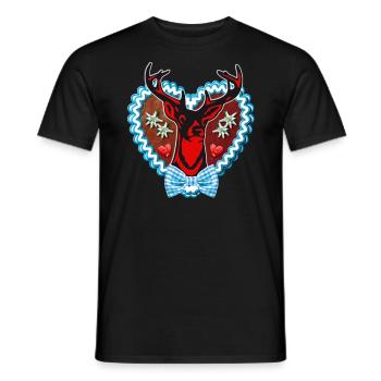 33 Lebkuchenherz Wiesn Hirsch Edelweiss Schleife - Männer T-Shirt - Schwarz - Vorne - AI Model Male 178 light (178cm)