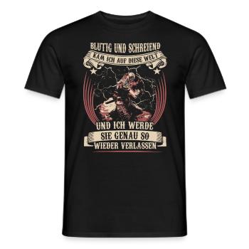 blutig und schreiend kam ich auf diese Welt - Männer T-Shirt - Schwarz - Vorne - AI Model Male 178 light (178cm)