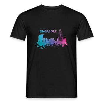 Beautiful Singapore skyline in bright colors - Men's T-Shirt - black - Front - AI Model Male 178 light (178cm)
