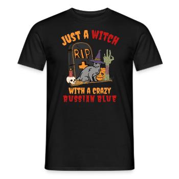 Mignon et effrayant chat d’Halloween bleu russe - T-shirt homme - noir - Devant - AI Model Male 178 light (178cm)