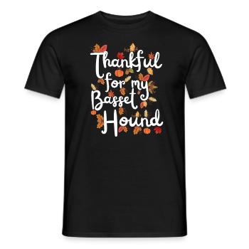 Thankful for my Basset Hound Dog Autumn Leaves - Men's T-Shirt - black - Front - AI Model Male 178 light (178cm)
