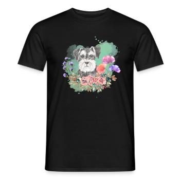 Schnauzer Cottagecore Wasserfarben Blumen - Männer T-Shirt - Schwarz - Vorne - AI Model Male 178 light (178cm)