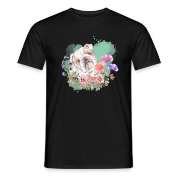 Bulldogge Cottagecore Wasserfarben Blumen - Männer T-Shirt - Schwarz - Vorne - AI Model Male 178 light (178cm)