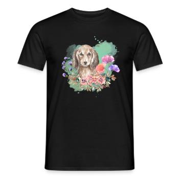 Dackel Cottagecore Wasserfarben Blumen - Männer T-Shirt - Schwarz - Vorne - AI Model Male 178 light (178cm)