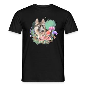 Schäferhund Cottagecore Wasserfarben Blumen - Männer T-Shirt - Schwarz - Vorne - AI Model Male 178 light (178cm)