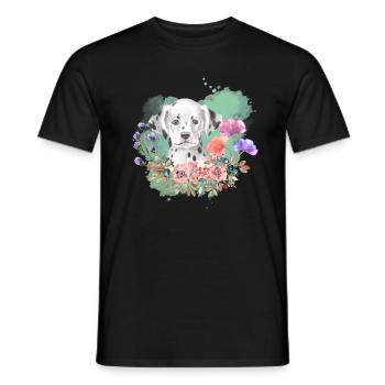 Dalmatiner Welpe Cottagecore Wasserfarben Blumen - Männer T-Shirt - Schwarz - Vorne - AI Model Male 178 light (178cm)