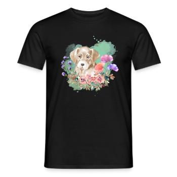 Labrador Welpe Cottagecore Wasserfarben Blumen - Männer T-Shirt - Schwarz - Vorne - AI Model Male 178 light (178cm)