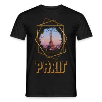 Paris France City Skyline Eiffel Tower Gold - Men's T-Shirt - black - Front - AI Model Male 178 light (178cm)