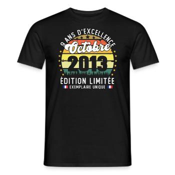 9 Ans Anniversaire Vintage Né en Octobre 2013 - T-shirt homme - noir - Devant - AI Model Male 178 light (178cm)