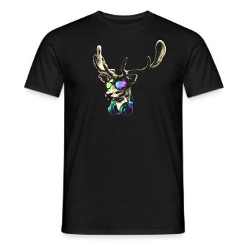 Deer DJ Brown Cool and Funny Music Animal With - Men's T-Shirt - black - Front - AI Model Male 178 light (178cm)