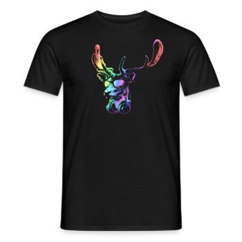 Hirsch DJ. Neon coole und lustige Musiktier mit - Männer T-Shirt - Schwarz - Vorne - AI Model Male 178 light (178cm)