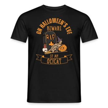 Mignon et effrayant Ocicat Chat d’Halloween - T-shirt homme - noir - Devant - AI Model Male 178 light (178cm)