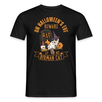 Chat d’Halloween birman mignon et effrayant - T-shirt homme - noir - Devant - AI Model Male 178 light (178cm)