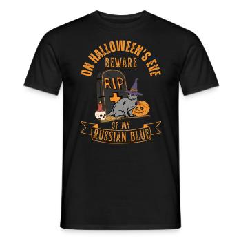 Mignon et effrayant chat d’Halloween bleu russe - T-shirt homme - noir - Devant - AI Model Male 178 light (178cm)
