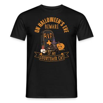 Cute and creepy shorthair cat Halloween - Men's T-Shirt - black - Front - AI Model Male 178 light (178cm)