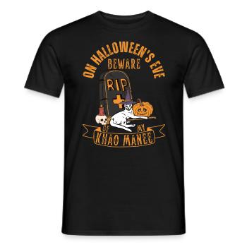 Süße und gruselige Khao Manee Halloween Katze - Männer T-Shirt - Schwarz - Vorne - AI Model Male 178 light (178cm)