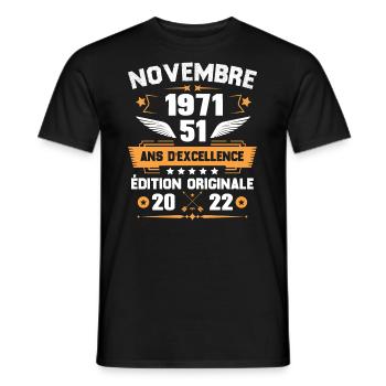 Novembre 1971 Idée Cadeau D'anniversaire 51 Ans - T-shirt homme - noir - Devant - AI Model Male 178 light (178cm)