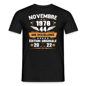Novembre 1978 Idée Cadeau D'anniversaire 44 Ans - T-shirt homme - noir - Devant - AI Model Male 178 light (178cm)