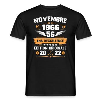 Novembre 1966 Idée Cadeau D'anniversaire 56 Ans - T-shirt homme - noir - Devant - AI Model Male 178 light (178cm)