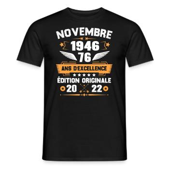Novembre 1946 Idée Cadeau D'anniversaire 76 Ans - T-shirt homme - noir - Devant - AI Model Male 178 light (178cm)