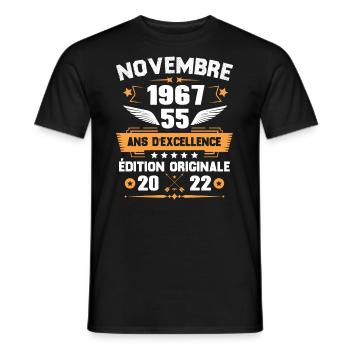 Novembre 1967 Idée Cadeau D'anniversaire 55 Ans - T-shirt homme - noir - Devant - AI Model Male 178 light (178cm)