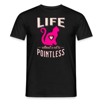 PINK Life without cat is pointless Cat Sleep Shirt - Men's T-Shirt - black - Front - AI Model Male 178 light (178cm)