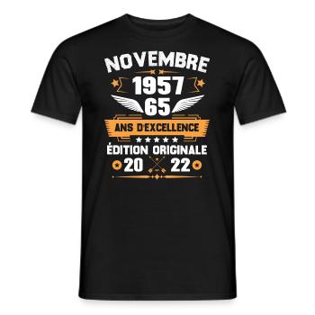 Novembre 1957 Idée Cadeau D'anniversaire 65 Ans - T-shirt homme - noir - Devant - AI Model Male 178 light (178cm)
