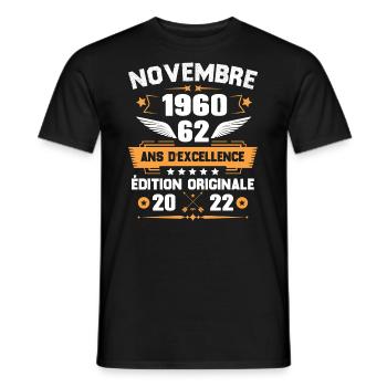 Novembre 1960 Idée Cadeau D'anniversaire 62 Ans - T-shirt homme - noir - Devant - AI Model Male 178 light (178cm)