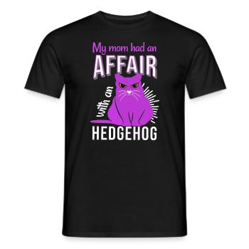 my mom had an affair with an hedgehog fun cat fat - Men's T-Shirt - black - Front - AI Model Male 178 light (178cm)