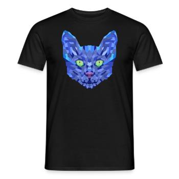 Chat Bleu Polygonal - T-shirt homme - noir - Devant - AI Model Male 178 light (178cm)