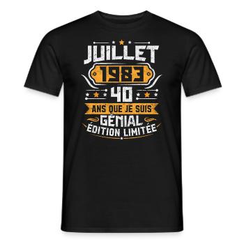 Rétro Cadeau D'anniversaire 40 Ans Juillet 1983 - T-shirt homme - noir - Devant - AI Model Male 178 light (178cm)