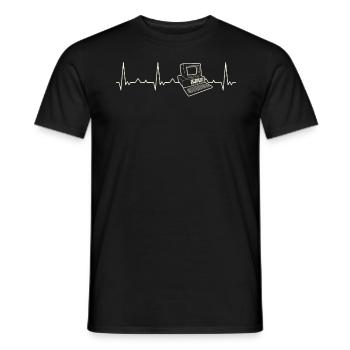 Computer Retro. Heart. Love. EKG. Pulse. Beat. - Men's T-Shirt - black - Front - AI Model Male 178 light (178cm)
