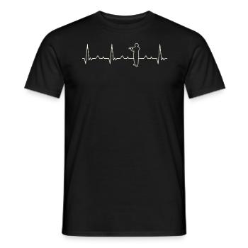 Flute Playing Man. Heart. Love. EKG. Pulse. Beat. - Men's T-Shirt - black - Front - AI Model Male 178 light (178cm)