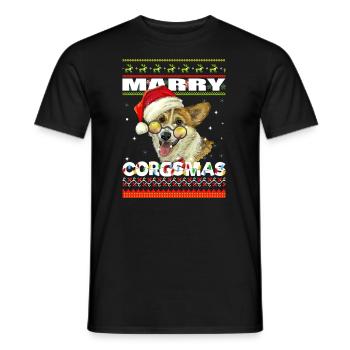 Fröhlicher Corgmas Flauschiger Hund Rasse Haustier - Männer T-Shirt - Schwarz - Vorne - AI Model Male 178 light (178cm)