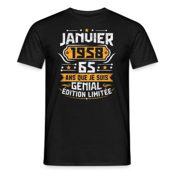 Rétro Cadeau D'anniversaire 65 Ans Janvier 1958 - T-shirt homme - noir - Devant - AI Model Male 178 light (178cm)