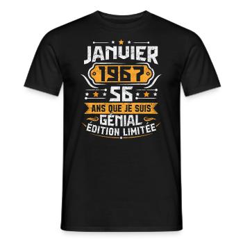 Rétro Cadeau D'anniversaire 56 Ans Janvier 1967 - T-shirt homme - noir - Devant - AI Model Male 178 light (178cm)