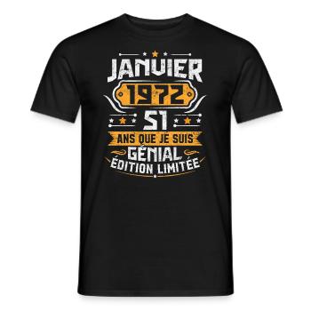 Rétro Cadeau D'anniversaire 51 Ans Janvier 1972 - T-shirt homme - noir - Devant - AI Model Male 178 light (178cm)